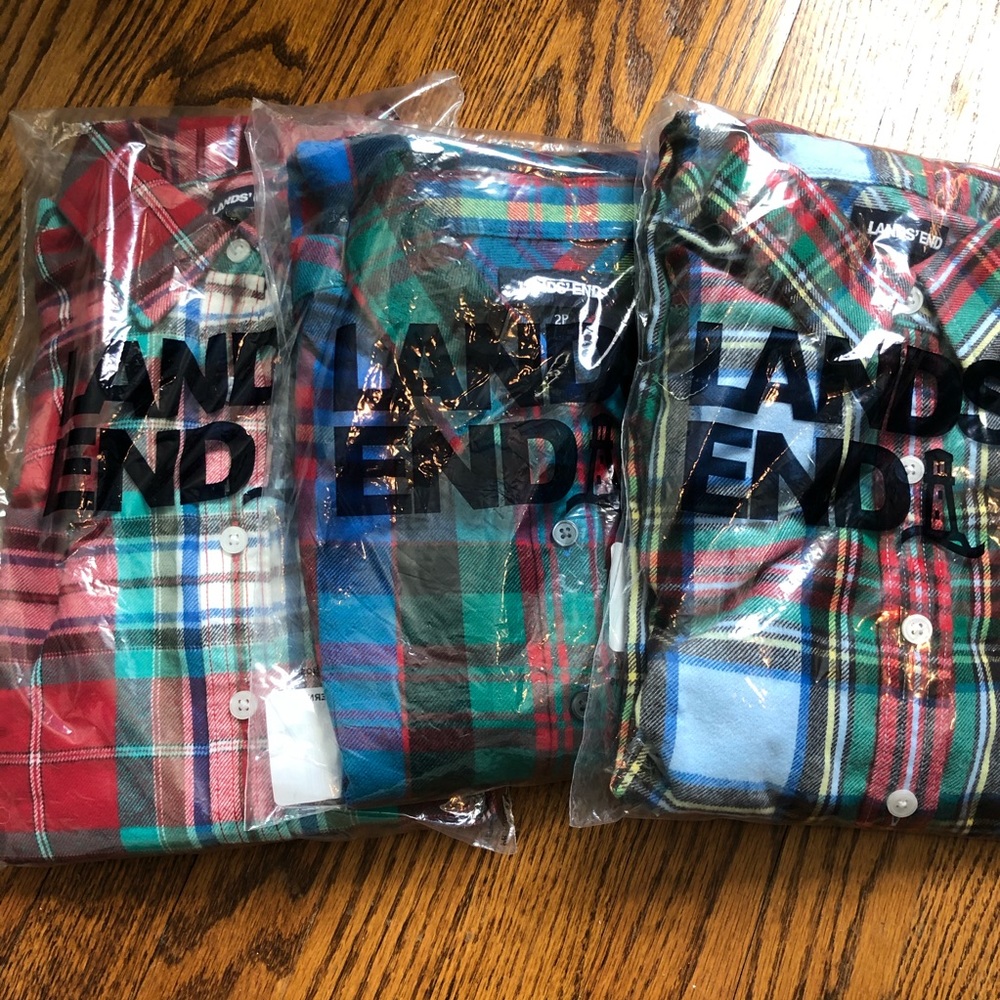 NWOT Land’s End Petite Flannel Button Down Plaid Shirts